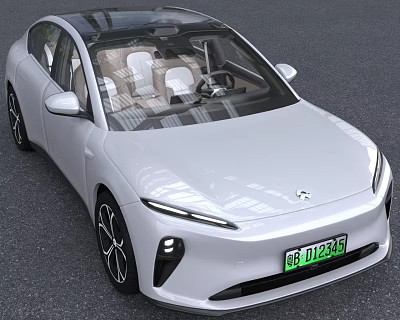 Light Gray Electric Car With Transparent Roof And Green License Plate 3d model