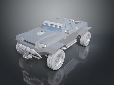 Futuristic Gray Off Road Vehicle Model With Large Tires And Front Grill Design 3d model