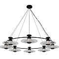 Modern Circular Chandelier With Multiple Glass Shades And Metal Frame Lighting Fixture