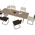 Modern Wooden Dining Table With Brown And Beige Chairs And Decorative Items