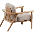 Modern Leisure Chair With Wooden Frame And Grey Fabric Upholstered Seat And Backrest
