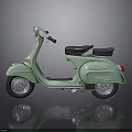 Light Green Vintage Scooter Motorcycle With Black Seat And Reflection On Dark Background