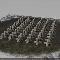Neatly Arranged Stone Human Shaped Sculptures On Grassland With Puddles