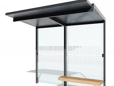 Modern Bus Shelter With Glass Panels Wooden Bench And Metal Frame 3d model