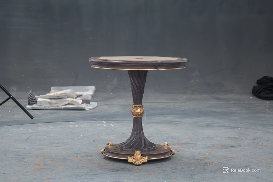 Elegant Corner Table With Round Wooden Top And Gold Carved Base Decorative Design 3d model 