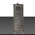Classic White Wine Cabinet with Carved Details Glass Doors and Drawers