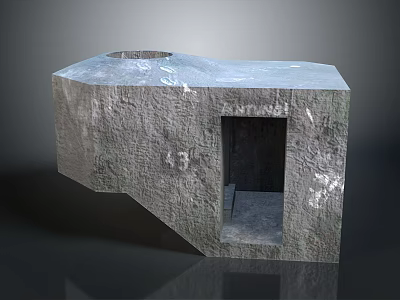 Rough Textured Gray Stone Structure With Rectangular Opening And Top Hole 3d model