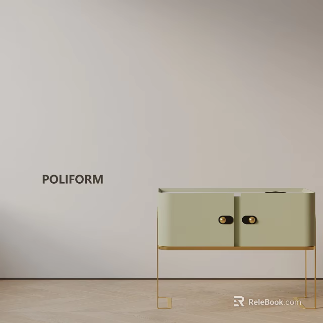 Modern Poliform Bedside Table With Light Green Finish Golden Knobs And Golden Legs 3d model