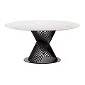 Elegant Round Marble Dining Table With Black Metal Geometric Base Intricate Design