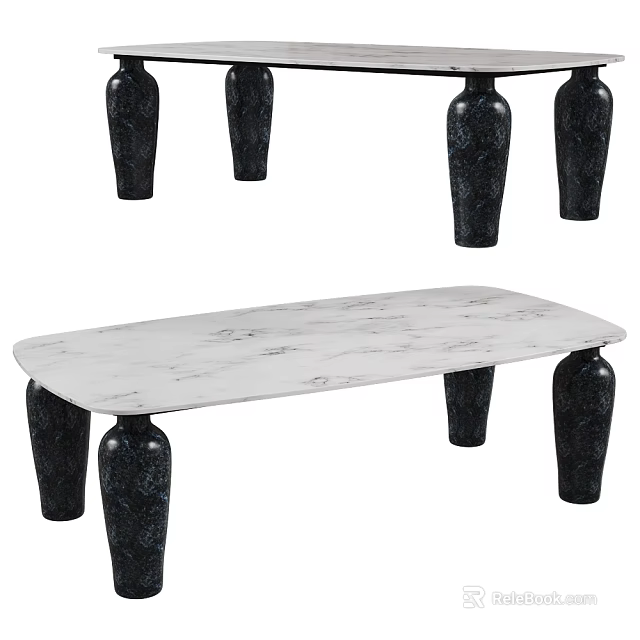 Elegant Modern Dining Table With White Marble Tabletop And Black Vase Shaped Legs 3d model