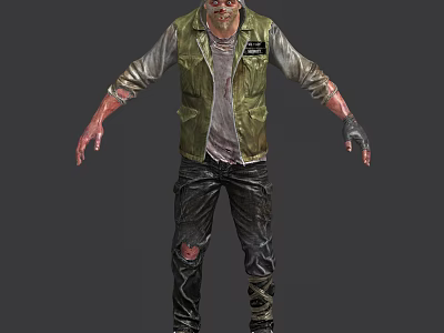 Game Movie Character With Green Vest Ripped Pants Bloodstained Hands And Damaged Face 3d model