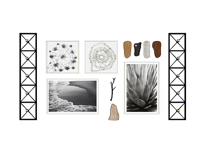 Bed Accent Wall With Art Prints Metal Frames And Natural Decor 3d model