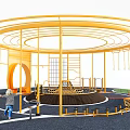 Yellow Circular Outdoor Fitness Playground With Multiple Exercise Elements For Kids And Families