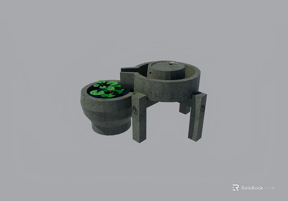 Gray Mechanical Part With Circular Structure And Green Internal Components On Stand 3d model 
