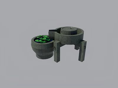 Gray Mechanical Part With Circular Structure And Green Internal Components On Stand 3d model