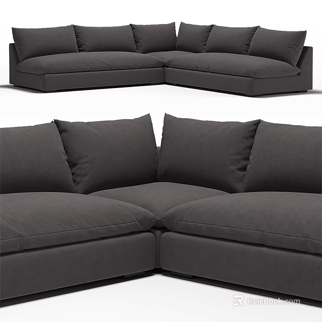 Modern Dark Gray L Shaped Double Sofa With Comfortable Cushions And Soft Fabric 3d model