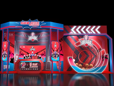 China New Rap Stage Design With Red Blue Theme And Decorative Elements 3d model