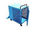 Blue Industrial Equipment With Red Handle Perforated Side And Curved Pipe On Wheels