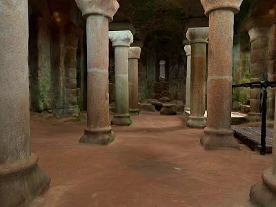 Ancient Stone Ruins Interior With Tall Stone Columns And Historical Architecture 3d model