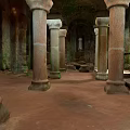 Ancient Stone Ruins Interior With Tall Stone Columns And Historical Architecture