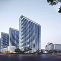 Modern High Rise Residential Building Complex With Trees And Urban Road View