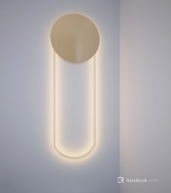 Modern Minimalist Shower Sauna with Golden Circular Object and Long Light Fixture on White Wall 3d model 