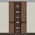 Elegant Wooden Display Cabinet Interior With Multiple Shelves And Ornaments