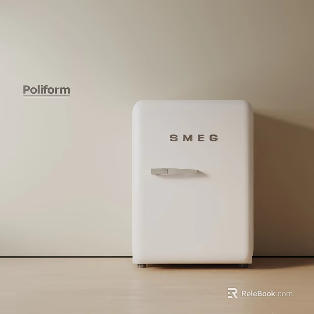 Sleek White SMEG Refrigerator Cabinet in Poliform Minimalist Kitchen Design 3d model 