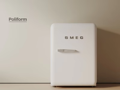 Sleek White SMEG Refrigerator Cabinet in Poliform Minimalist Kitchen Design 3d model