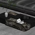 Modern Marble Top Coffee Table With Dark Gray Sofa And Green Plant Vase Glass Cloche