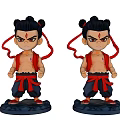 Cartoon Dolls With Topknots Red Forehead Marks Red Vests Black Pants Red Shoes Blue Bases