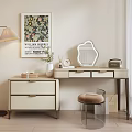 Stylish Dressing Table With Irregular Mirror Drawers Vase Clock Stool And Floor Lamp 3d model