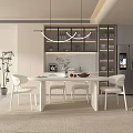 Modern White Dining Table Set With Minimalist Chairs And Pendant Lights 3d model