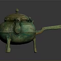 Ancient Bronze Sculpture Vessel With Animal Head Lid Three Legs And Long Spout