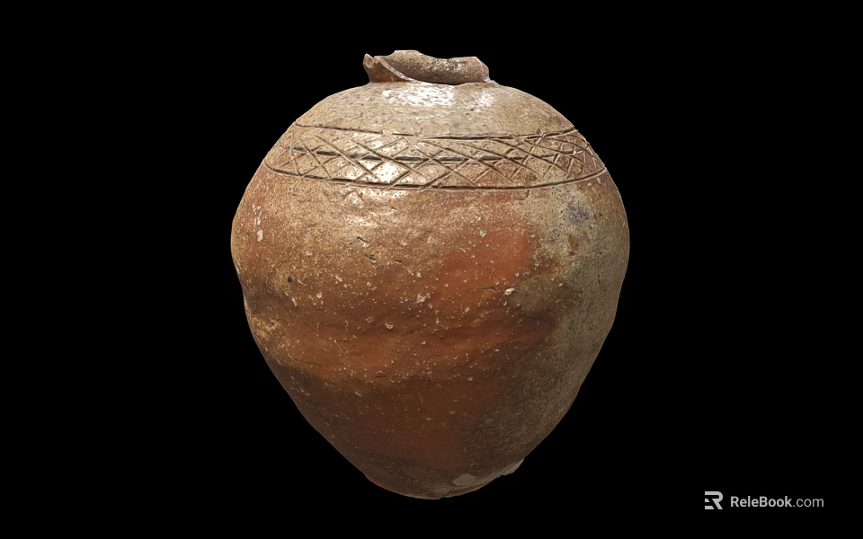 Traditional Handcrafted Ceramic Jar With Brown Textured Surface And Round Shape 3d model 