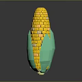 3D Blocky Yellow Corn Cob With Green Leaves And Realistic Design