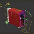 Red Industrial Welding Equipment with Blue Gas Cylinder Wheels and Cables