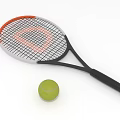 Orange Black Tennis Racket With White Strings And Green Tennis Ball On White Background