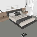 Modern Double Bed With Leather Headboard And Bedside Tables In Minimalist Interior 3d model