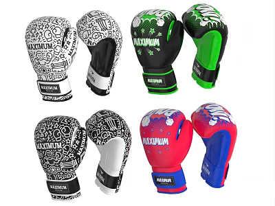 Colorful Sports Equipment Boxing Gloves With Various Designs And Styles For Training 3d model
