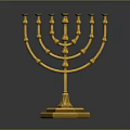 Artistic Golden Seven Branched Candelabra Sculpture With Intricate Carving Details