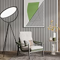Modern Casual Sofa Set with Two Armchairs Rug Floor Lamp and Green Plants Decor