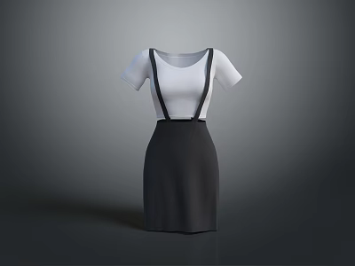 Fashionable Women's Casual Outfit White T-shirt Paired With Black Suspender Skirt 3d model