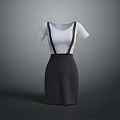 Fashionable Women's Casual Outfit White T-shirt Paired With Black Suspender Skirt