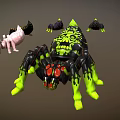 Vibrant Fantasy Spider Creatures With Green Black Pink And Yellow Dripping Designs