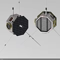 Two Spacecraft Models With Solar Panels Antennas And Hexagonal Structure Design