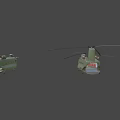 Green Military Helicopter Flying With Rotors Landing Gear And Windows In Blue Sky
