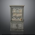 White Display Cabinet With Glass Door And Plates Bowls Storage