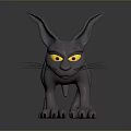 Fierce Gray Game Movie Character With Long Ears Yellow Eyes Sharp Fangs Claws Crawling Pose