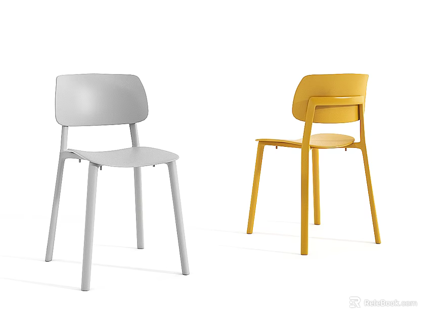 Modern White and Yellow Leisure Chairs with Minimalist Design and Sleek Structure 3d model 
